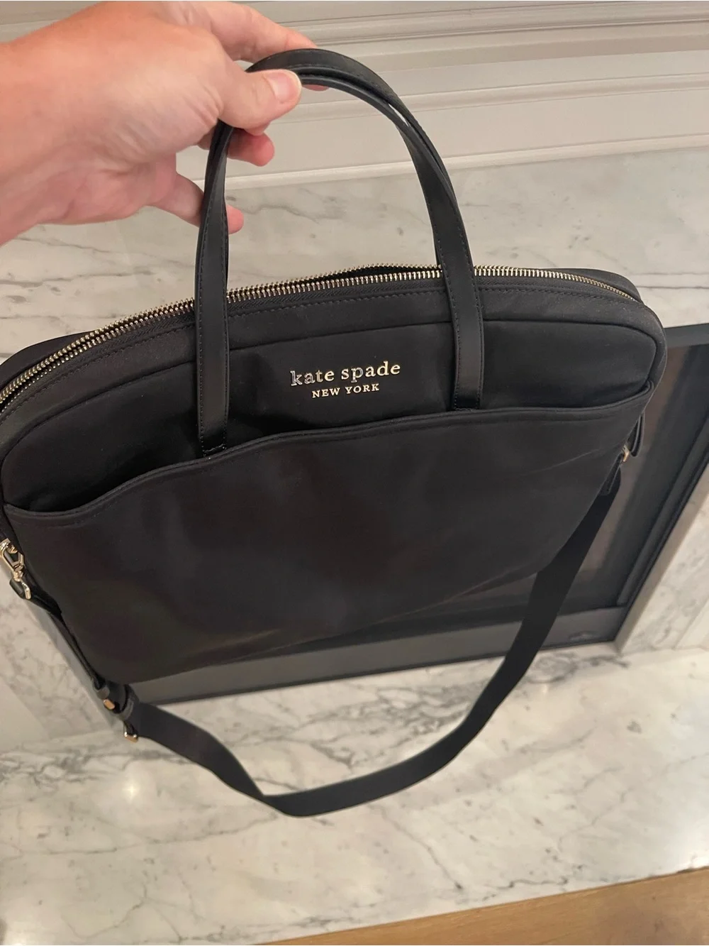 kate spade Black Nylon Brief Tote with Shoulder Strap
